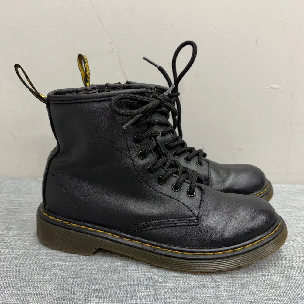 Dr. Martens 1460 J Boots Kids Size 3 Black Leather Side Zip Classic Combat